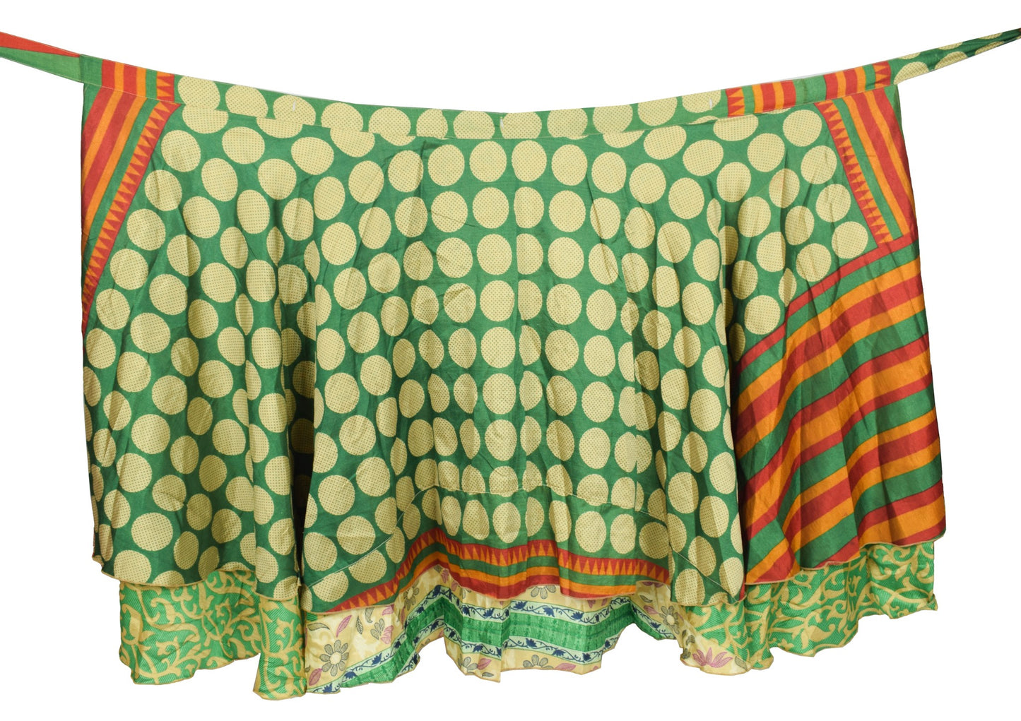 Sushila Vintage Art Silk Saree Magic Wrap Reversible Floral Green Skirt Beach Dress