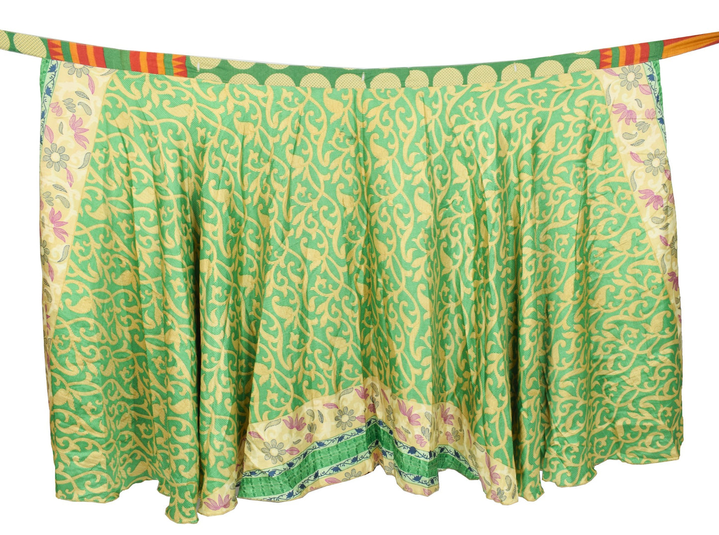 Sushila Vintage Art Silk Saree Magic Wrap Reversible Floral Green Skirt Beach Dress