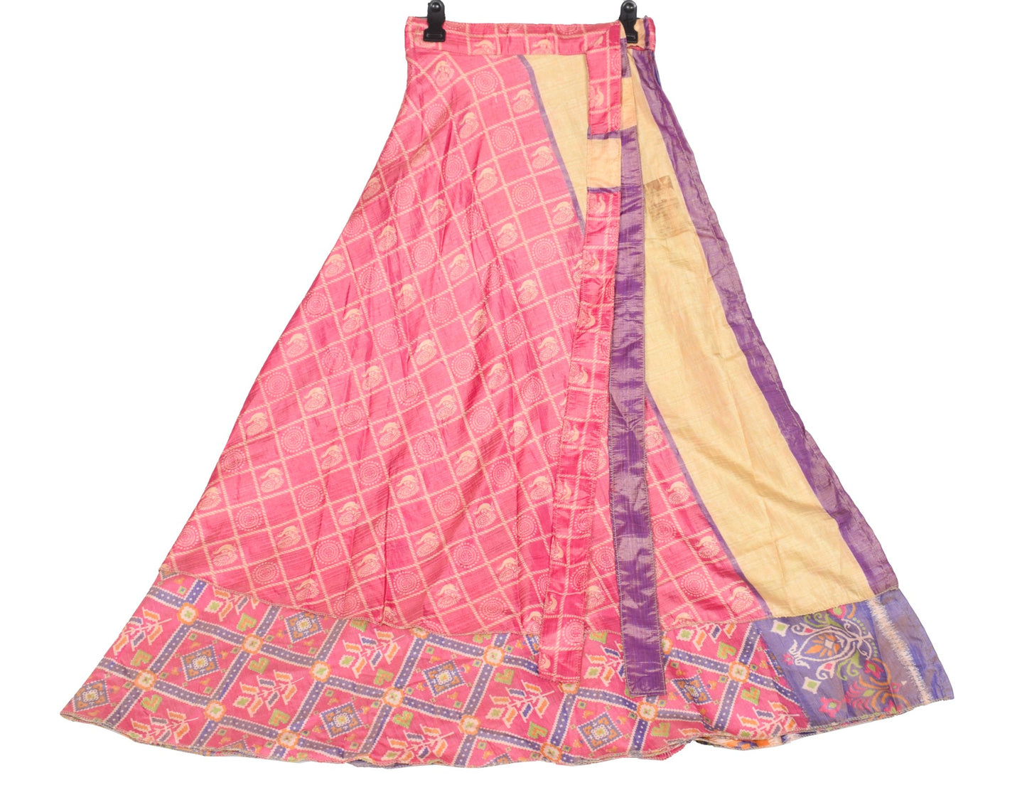 Sushila Vintage Magic Wrap Reversible Skirt Ikat Print Art Silk Saree Beach Dress