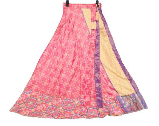 Sushila Vintage Magic Wrap Reversible Skirt Ikat Print Art Silk Saree Beach Dress