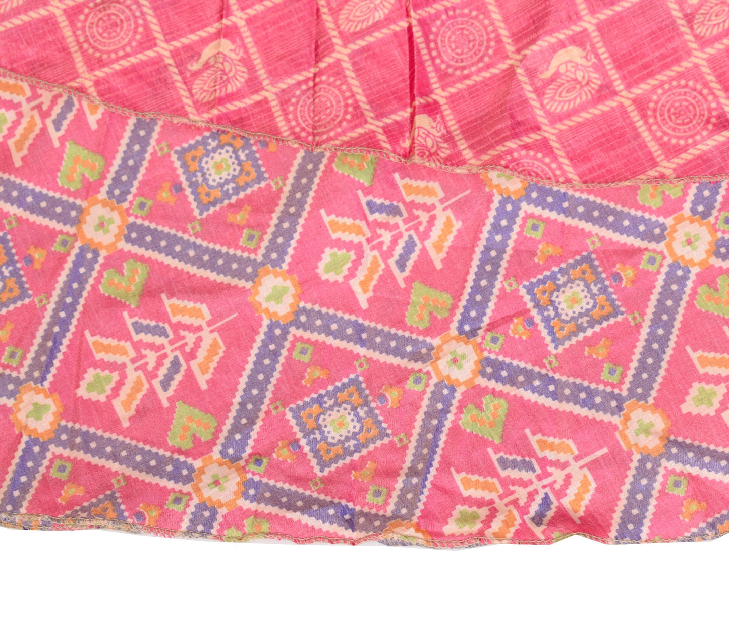 Sushila Vintage Magic Wrap Reversible Skirt Ikat Print Art Silk Saree Beach Dress