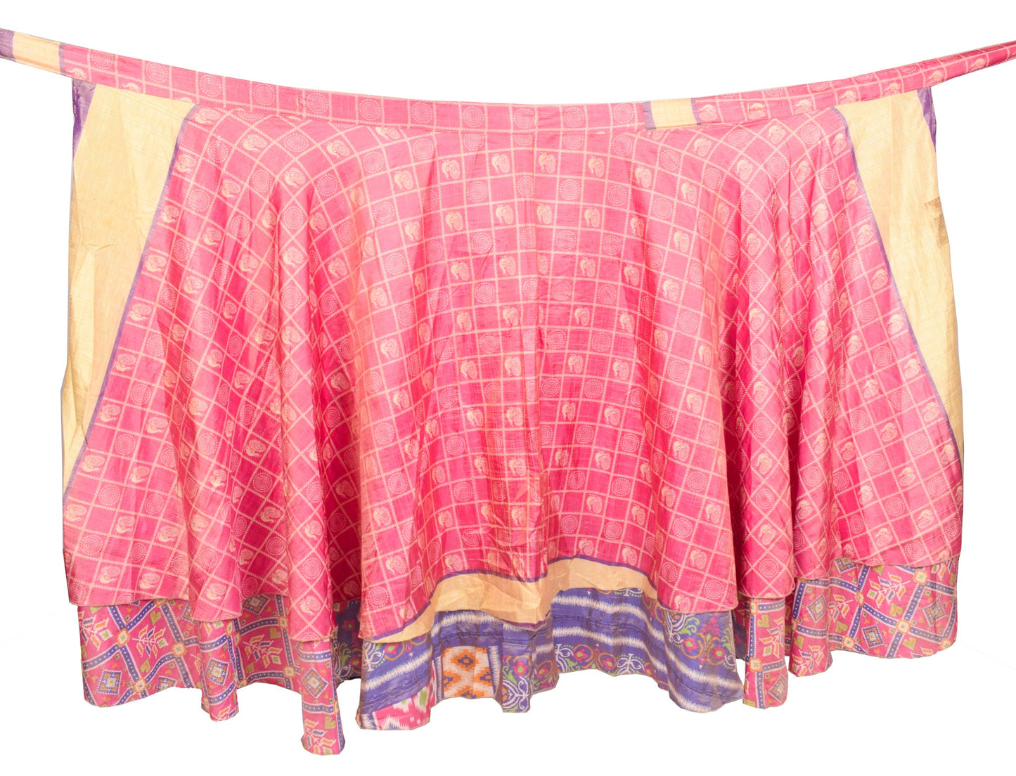 Sushila Vintage Magic Wrap Reversible Skirt Ikat Print Art Silk Saree Beach Dress