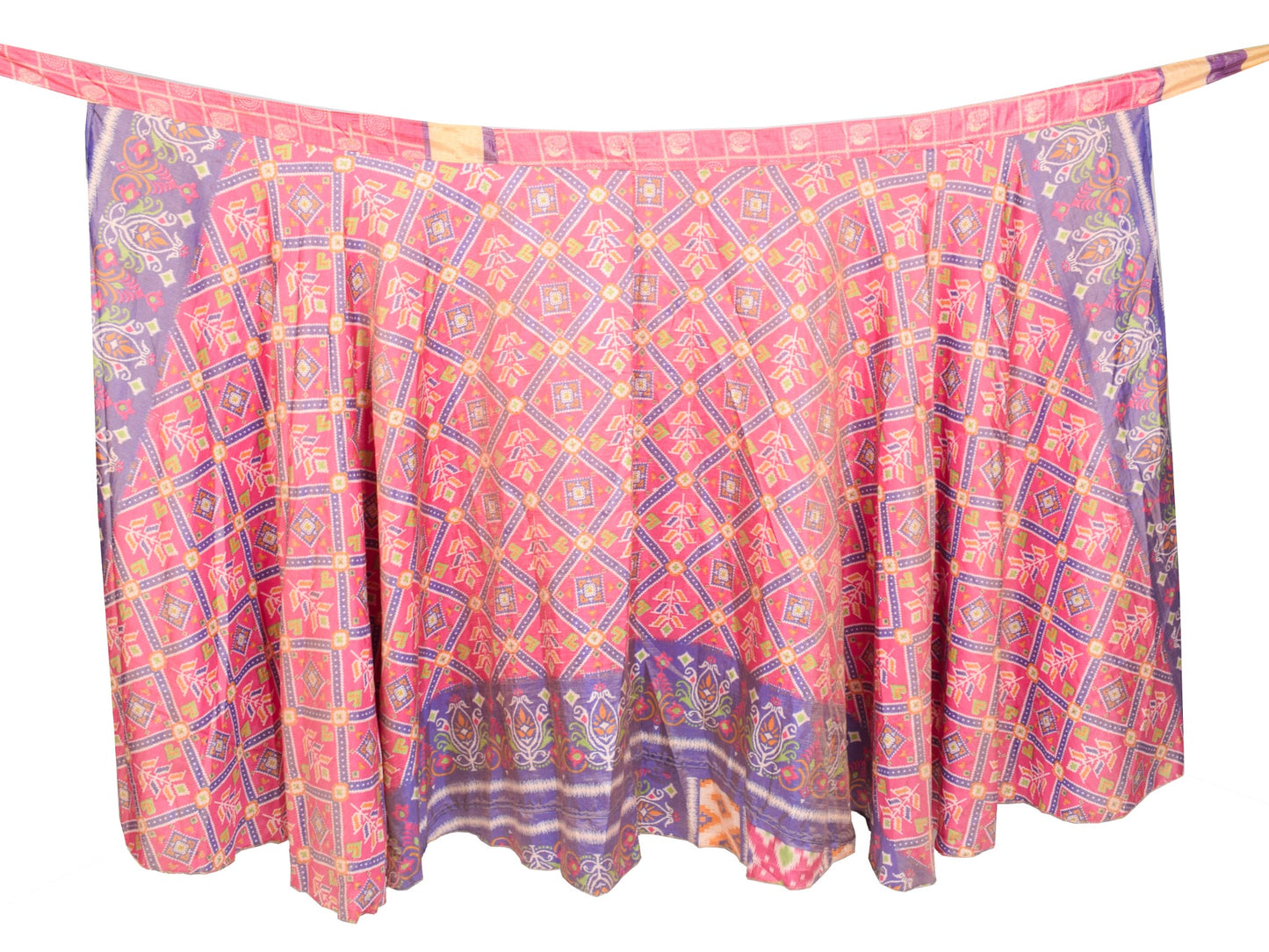 Sushila Vintage Magic Wrap Reversible Skirt Ikat Print Art Silk Saree Beach Dress