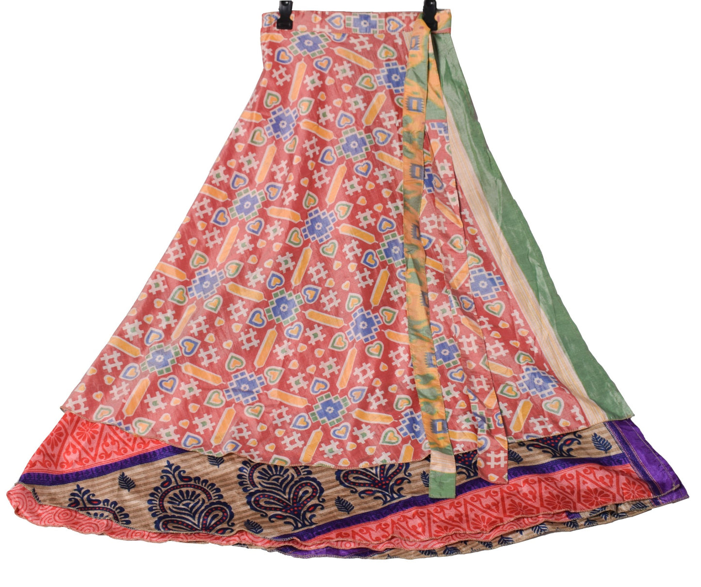 Sushila Vintage Art Silk Saree Magic Wrap Reversible Skirt Beach Dress Boho Pink