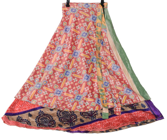 Sushila Vintage Art Silk Saree Magic Wrap Reversible Skirt Beach Dress Boho Pink