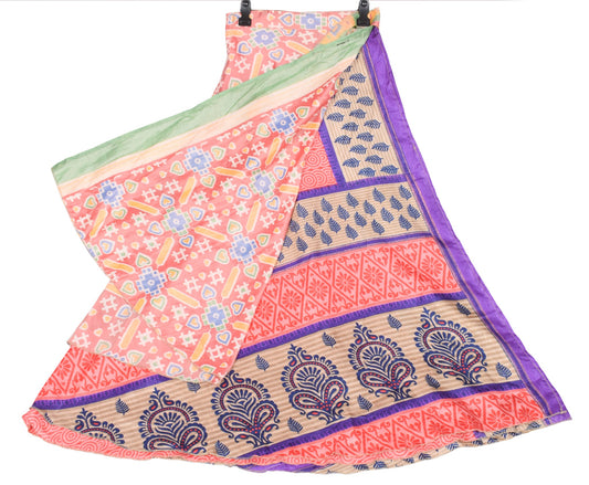 Sushila Vintage Art Silk Saree Magic Wrap Reversible Skirt Beach Dress Boho Pink