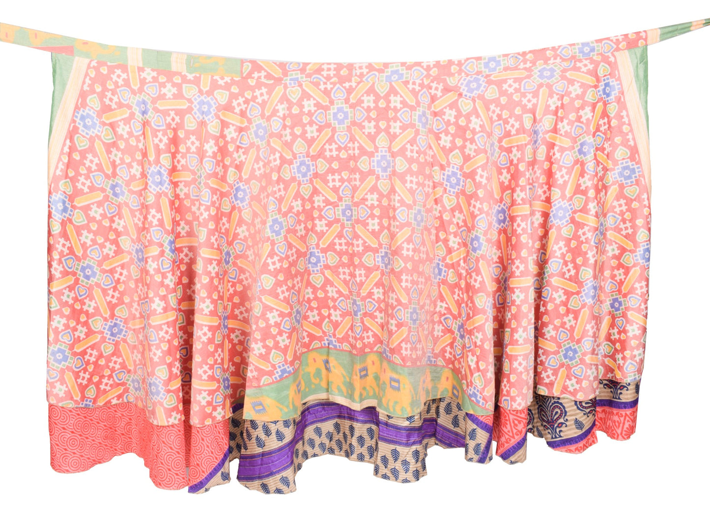 Sushila Vintage Art Silk Saree Magic Wrap Reversible Skirt Beach Dress Boho Pink