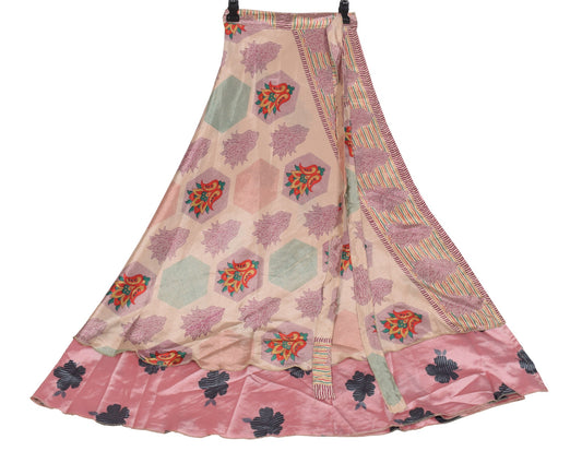 Sushila Vintage Magic Wrap Floral Art Silk Saree Reversible Skirt Beach Dress