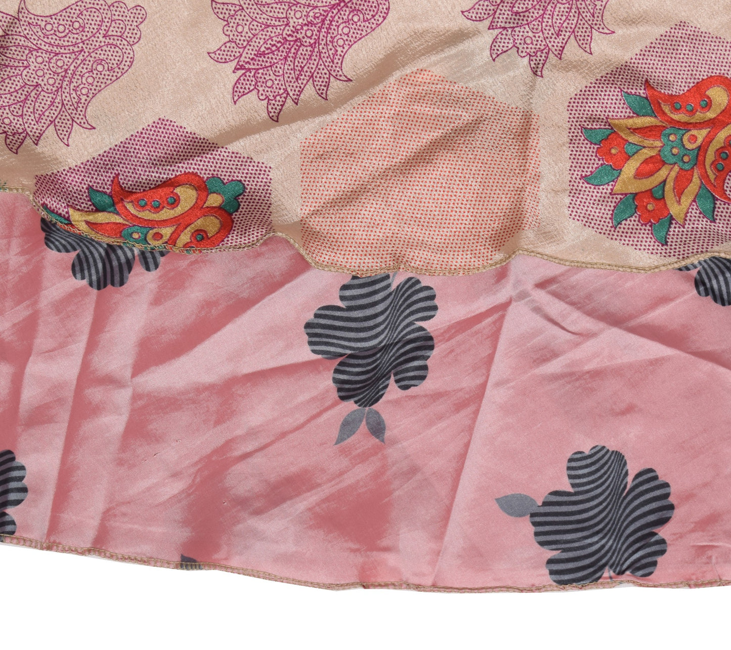 Sushila Vintage Magic Wrap Floral Art Silk Saree Reversible Skirt Beach Dress