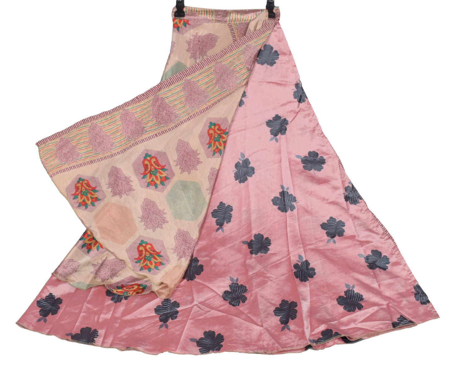 Sushila Vintage Magic Wrap Floral Art Silk Saree Reversible Skirt Beach Dress