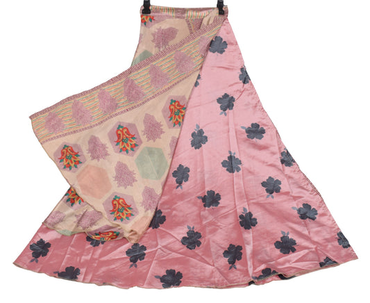 Sushila Vintage Magic Wrap Floral Art Silk Saree Reversible Skirt Beach Dress