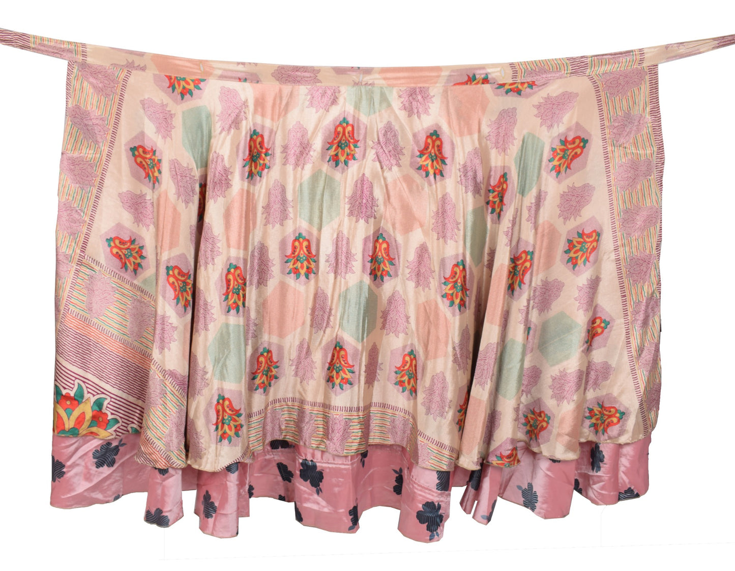Sushila Vintage Magic Wrap Floral Art Silk Saree Reversible Skirt Beach Dress
