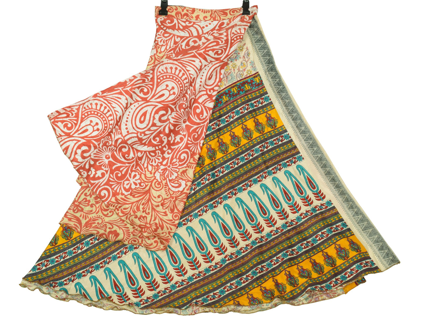 Sushila Vintage Saree Magic Wrap Reversible Skirt Beige Art Silk Beach Dress