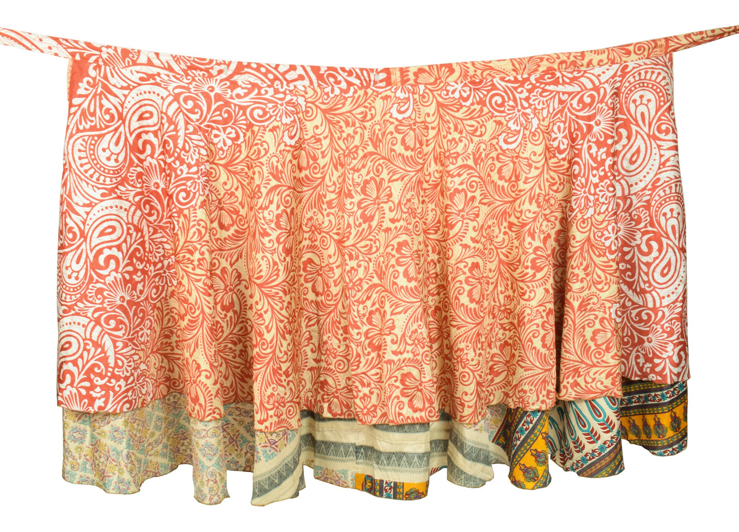 Sushila Vintage Saree Magic Wrap Reversible Skirt Beige Art Silk Beach Dress
