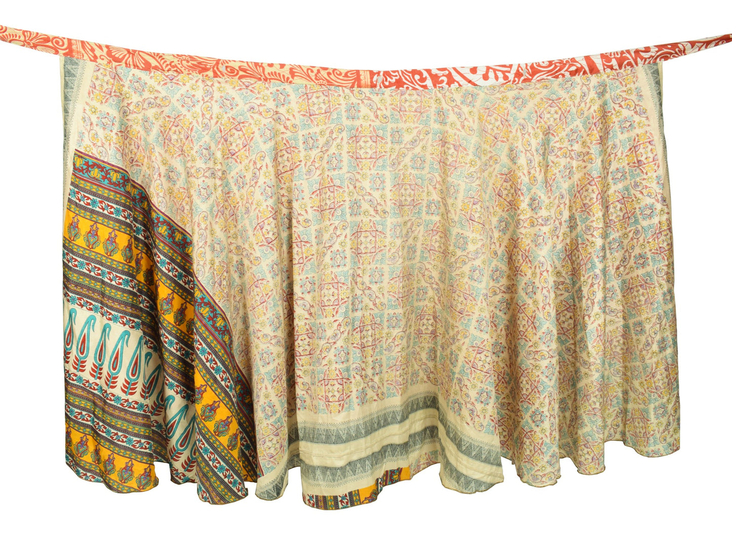 Sushila Vintage Saree Magic Wrap Reversible Skirt Beige Art Silk Beach Dress