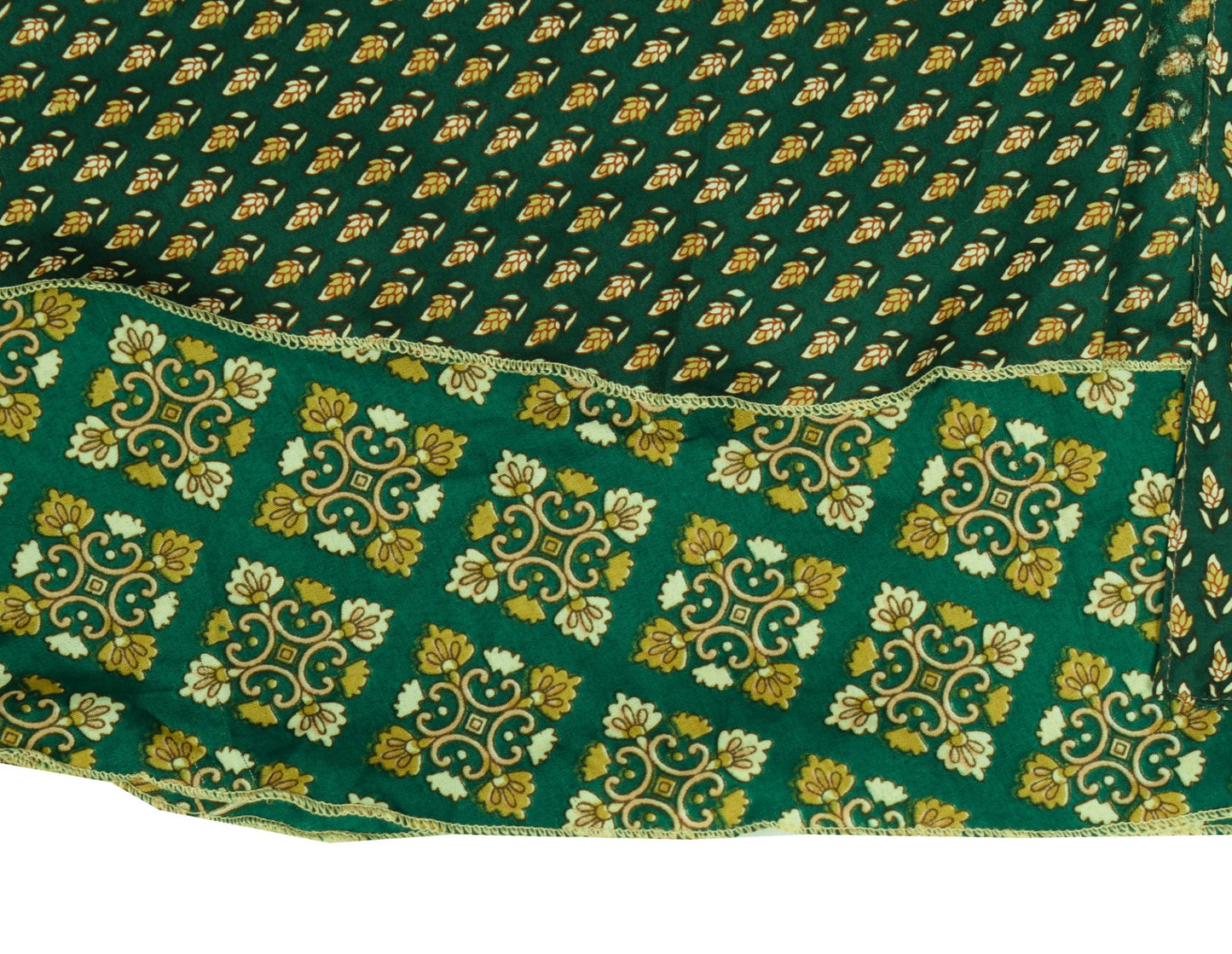 Sushila Vintage Art Silk Saree Magic Wrap Reversible Skirt Green Floral Beach Dress