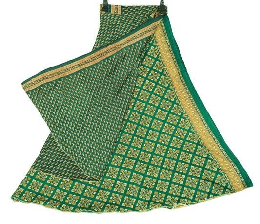 Sushila Vintage Art Silk Saree Magic Wrap Reversible Skirt Green Floral Beach Dress