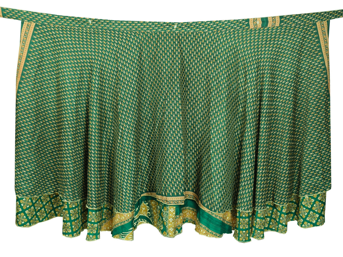 Sushila Vintage Art Silk Saree Magic Wrap Reversible Skirt Green Floral Beach Dress