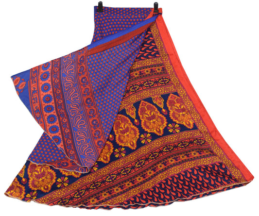 Sushila Vintage Saree Magic Wrap Reversible Skirt Blue Art Silk Beach Dress Boho