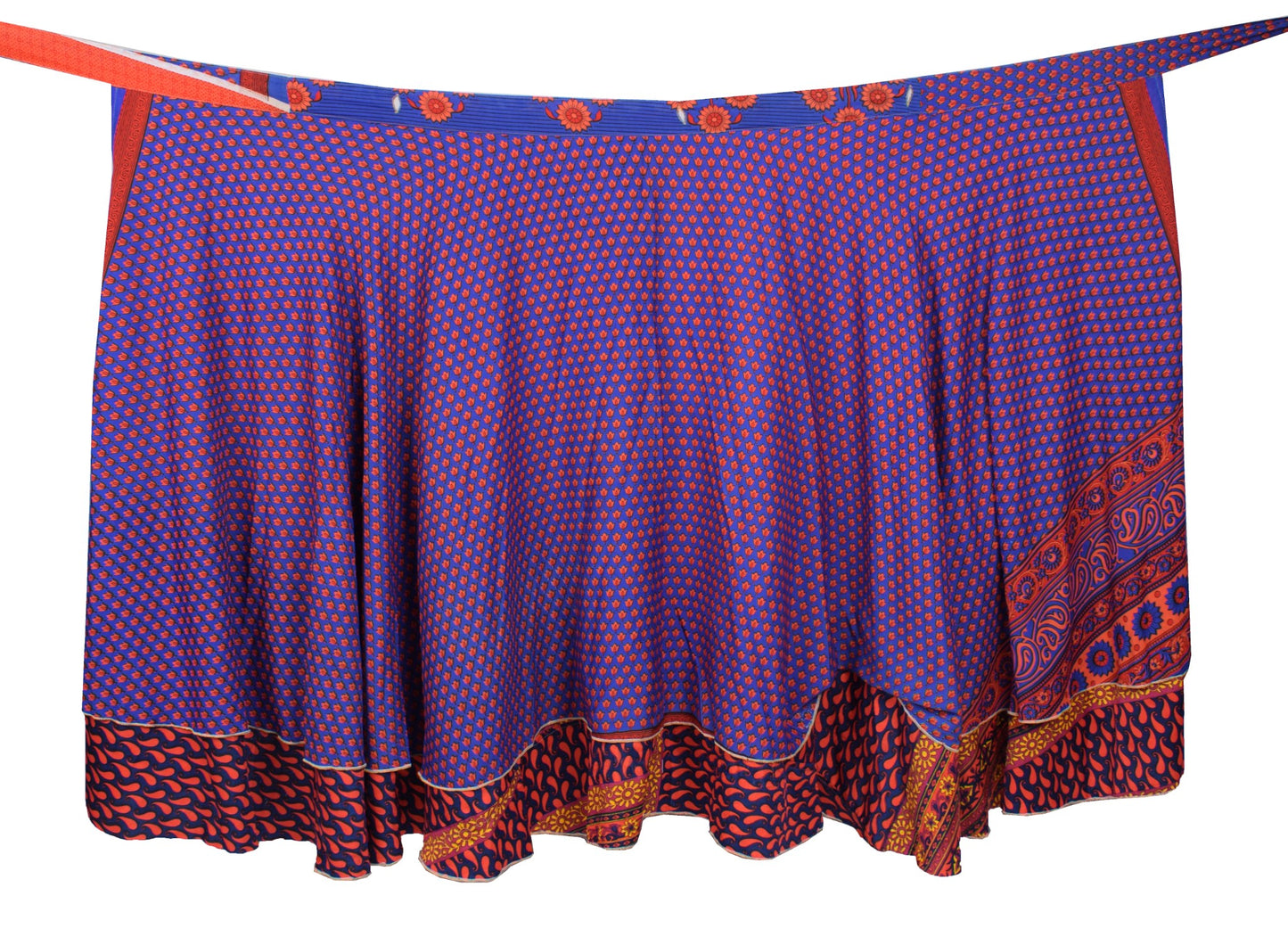 Sushila Vintage Saree Magic Wrap Reversible Skirt Blue Art Silk Beach Dress Boho