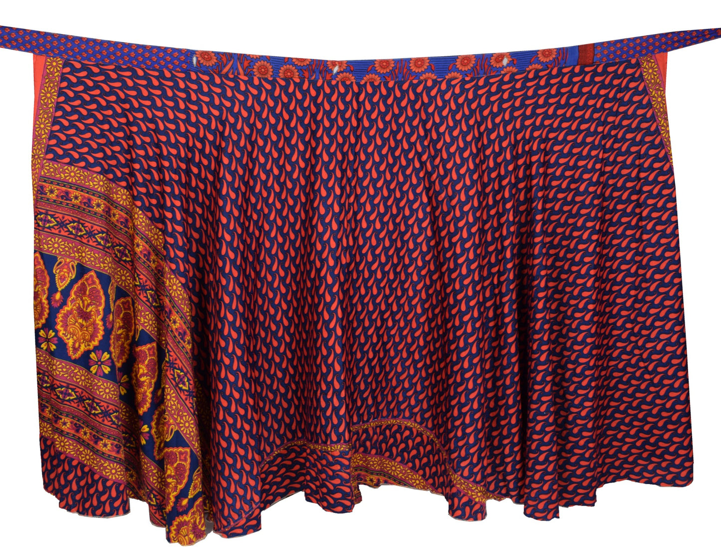 Sushila Vintage Saree Magic Wrap Reversible Skirt Blue Art Silk Beach Dress Boho