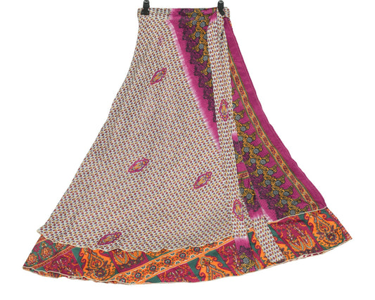 Sushila Vintage Art Silk Saree Magic Wrap Reversible Skirt Beach Dress Magenta