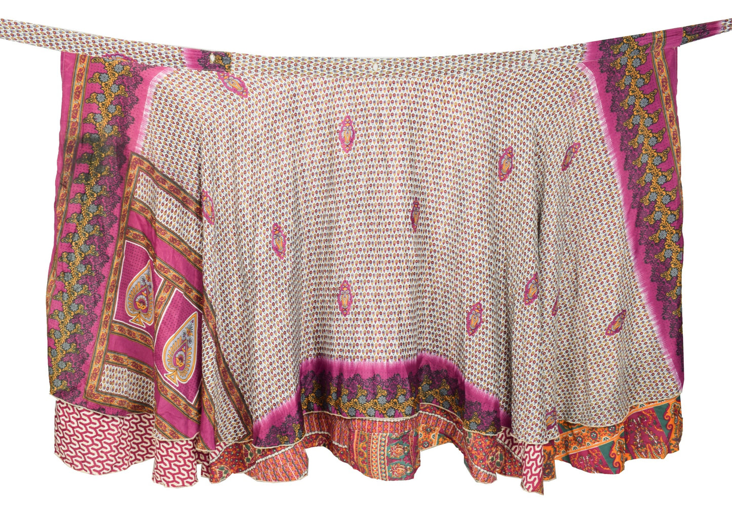 Sushila Vintage Art Silk Saree Magic Wrap Reversible Skirt Beach Dress Magenta