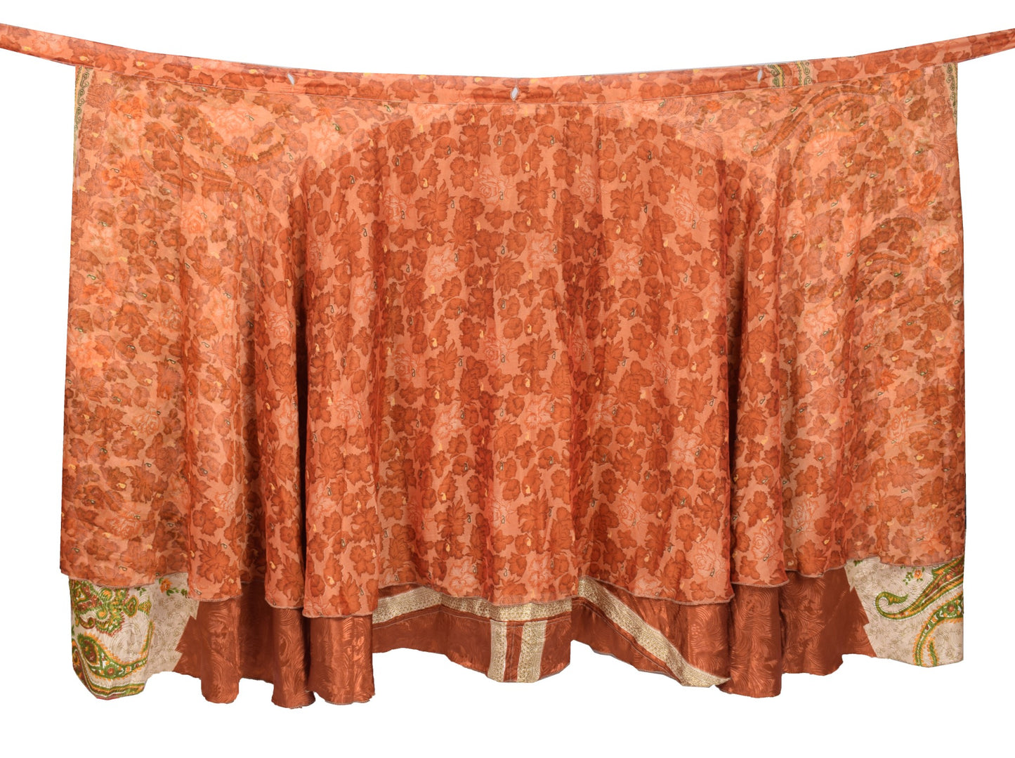 Sushila Vintage Art Silk Saree Brown Magic Wrap Reversible Skirt Beach Dress