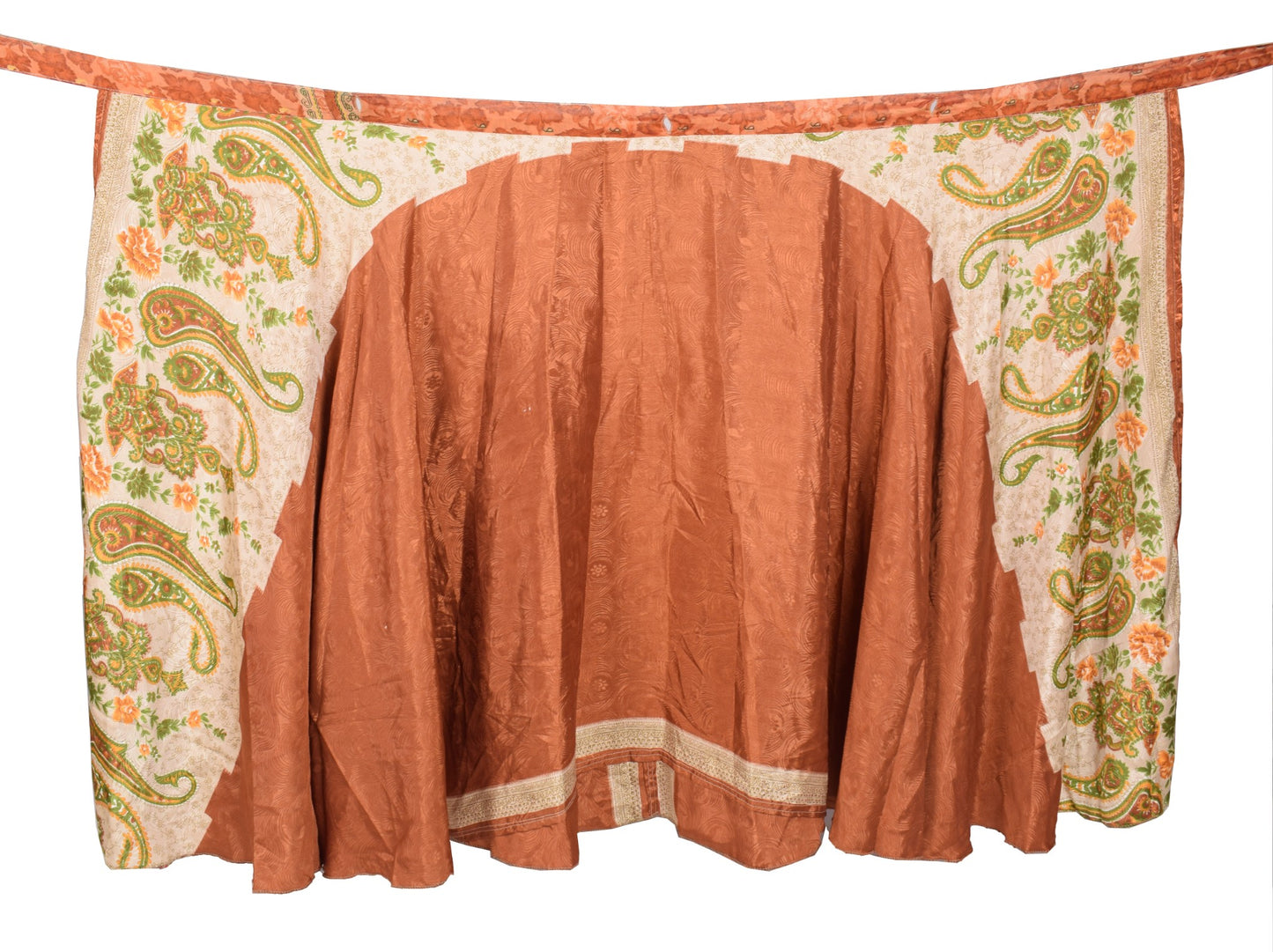 Sushila Vintage Art Silk Saree Brown Magic Wrap Reversible Skirt Beach Dress
