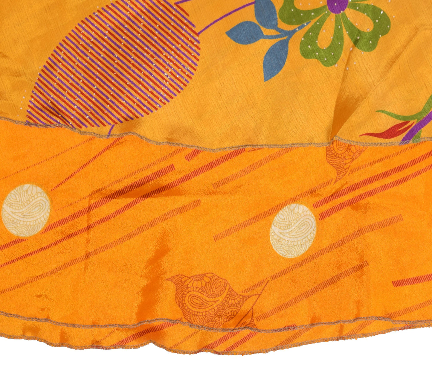 Sushila Vintage Art Silk Saree Magic Wrap Yellow Reversible Skirt Beach Dress