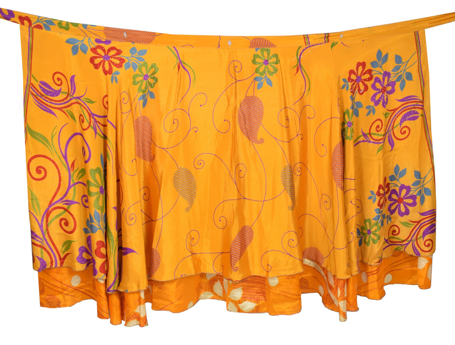 Sushila Vintage Art Silk Saree Magic Wrap Yellow Reversible Skirt Beach Dress