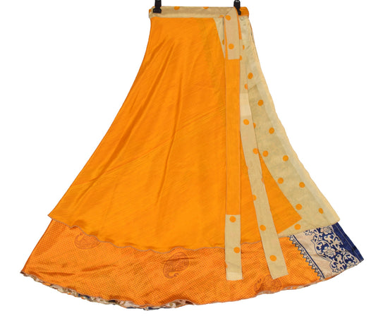 Sushila Vintage Silk Saree Magic Wrap Checks Yellow Reversible Skirt BeachDress