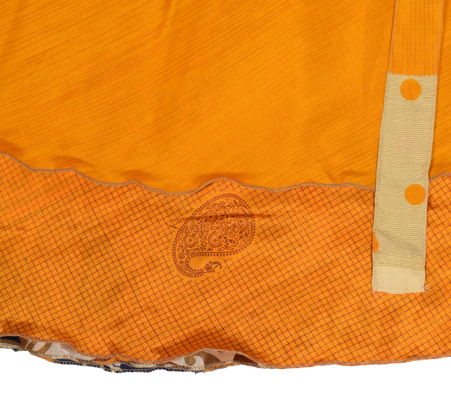 Sushila Vintage Silk Saree Magic Wrap Checks Yellow Reversible Skirt BeachDress