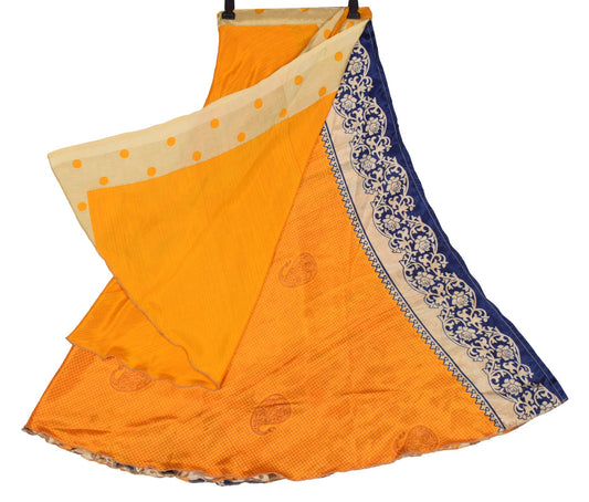 Sushila Vintage Silk Saree Magic Wrap Checks Yellow Reversible Skirt BeachDress