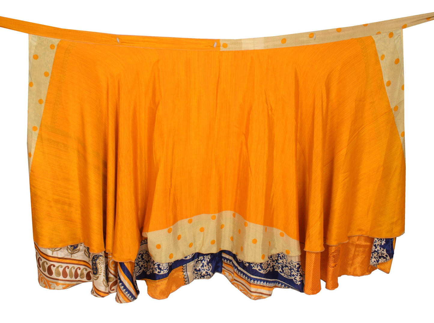 Sushila Vintage Silk Saree Magic Wrap Checks Yellow Reversible Skirt BeachDress