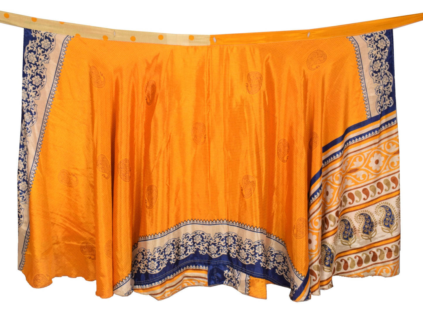 Sushila Vintage Silk Saree Magic Wrap Checks Yellow Reversible Skirt BeachDress