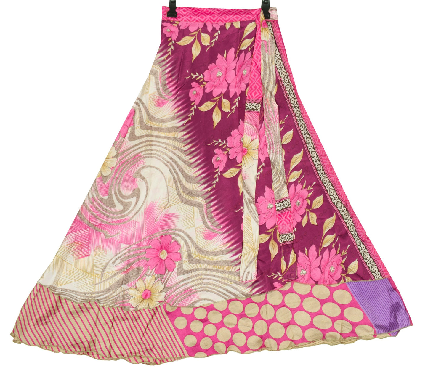 Sushila Vintage Art Silk Saree Magic Wrap Reversible Skirt Magenta Beach Dress