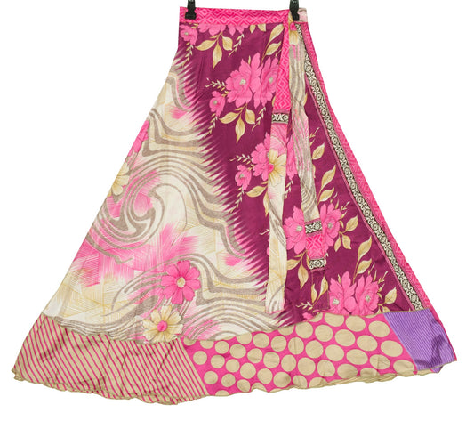 Sushila Vintage Art Silk Saree Magic Wrap Reversible Skirt Magenta Beach Dress