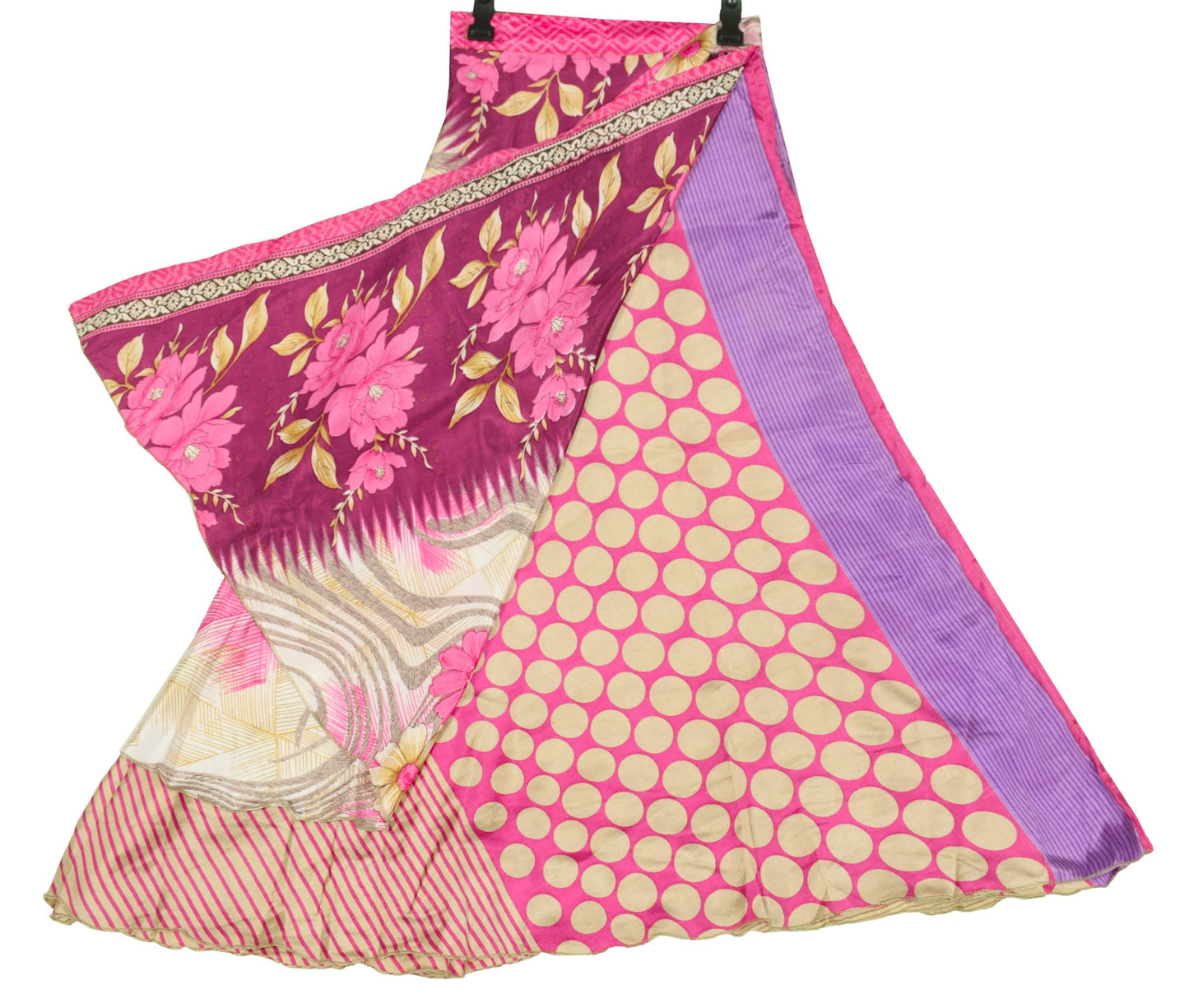 Sushila Vintage Art Silk Saree Magic Wrap Reversible Skirt Magenta Beach Dress