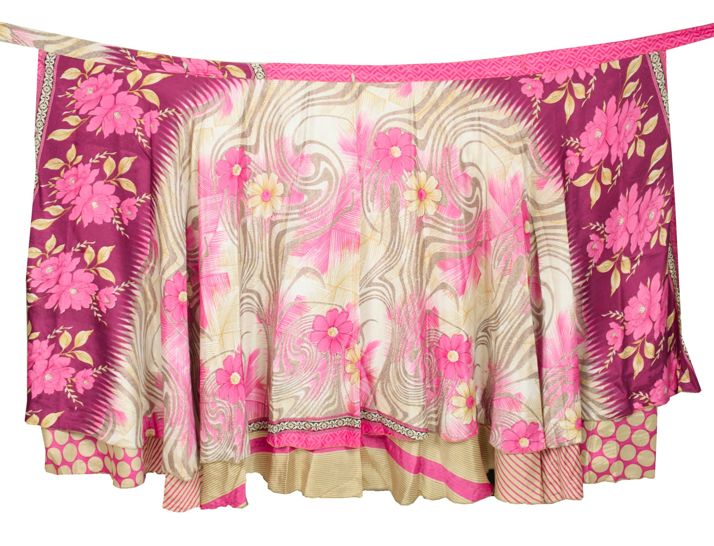 Sushila Vintage Art Silk Saree Magic Wrap Reversible Skirt Magenta Beach Dress