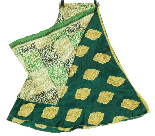 Sushila Vintage Art Silk Saree Dark Green MagicWrap Reversible Skirt BeachDress