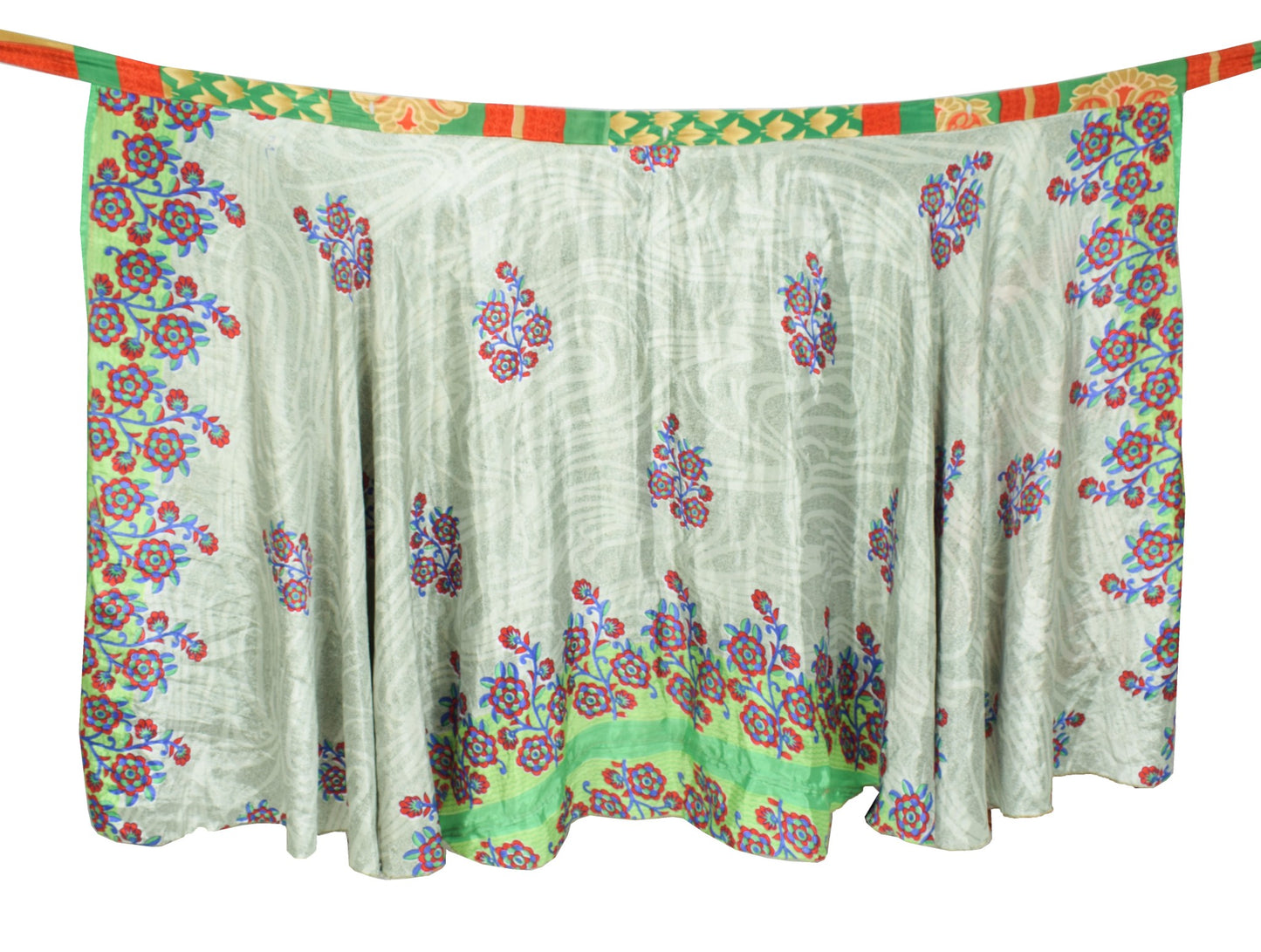 Sushila Vintage Art Silk Saree Magic Wrap Reversible Skirt Gray Green Dress Boho