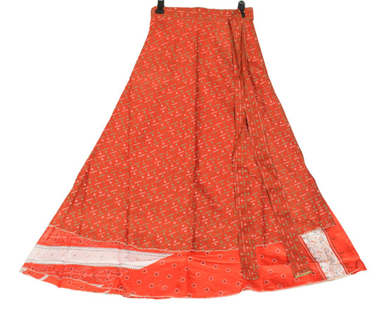 Sushila Vintage Orange Art Silk Saree Magic Wrap Reversible Skirt Beach Dress