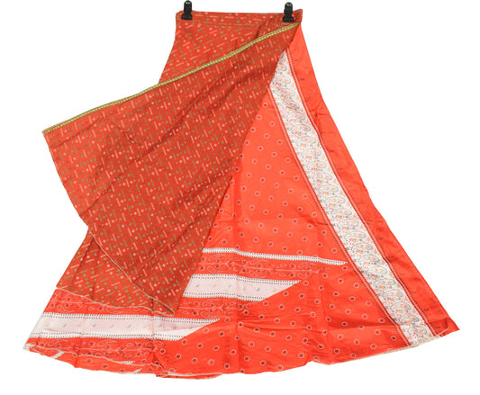 Sushila Vintage Orange Art Silk Saree Magic Wrap Reversible Skirt Beach Dress