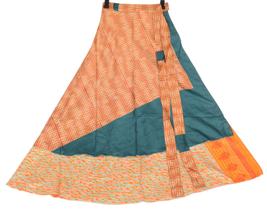 Sushila Vintage Art Silk Saree Magic Wrap Reversible Skirt Beach Dress Orange