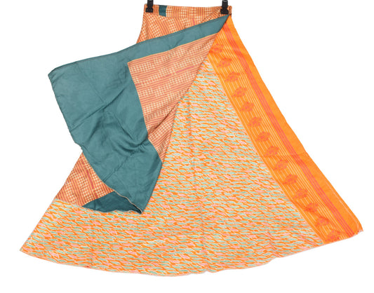 Sushila Vintage Art Silk Saree Magic Wrap Reversible Skirt Beach Dress Orange