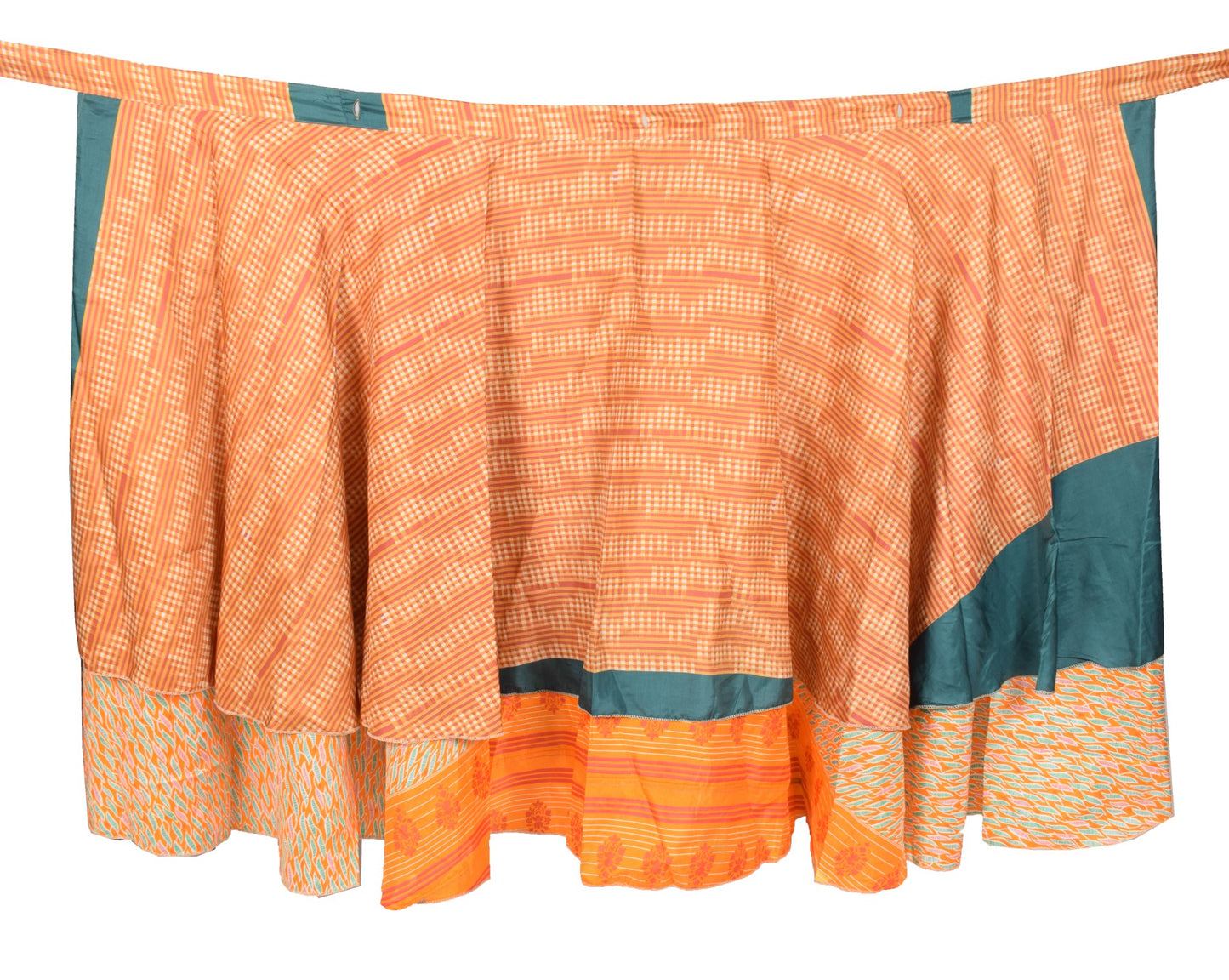 Sushila Vintage Art Silk Saree Magic Wrap Reversible Skirt Beach Dress Orange