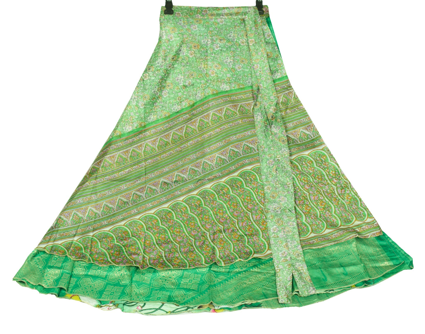 Sushila Vintage Art Silk Saree Magic Wrap Cow Print Reversible Skirt Dress Boho