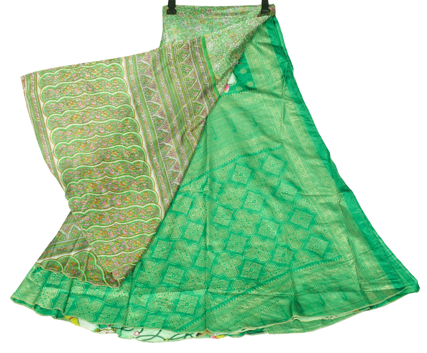 Sushila Vintage Art Silk Saree Magic Wrap Cow Print Reversible Skirt Dress Boho