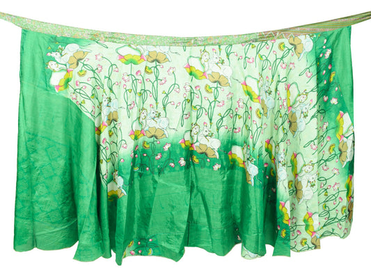 Sushila Vintage Art Silk Saree Magic Wrap Cow Print Reversible Skirt Dress Boho